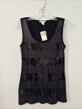 Harold's Black Sequined Striped Scoop Tank
